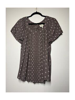 St. John’s Bay PXL Brown Floral Pintuck Short Sleeve Blouse